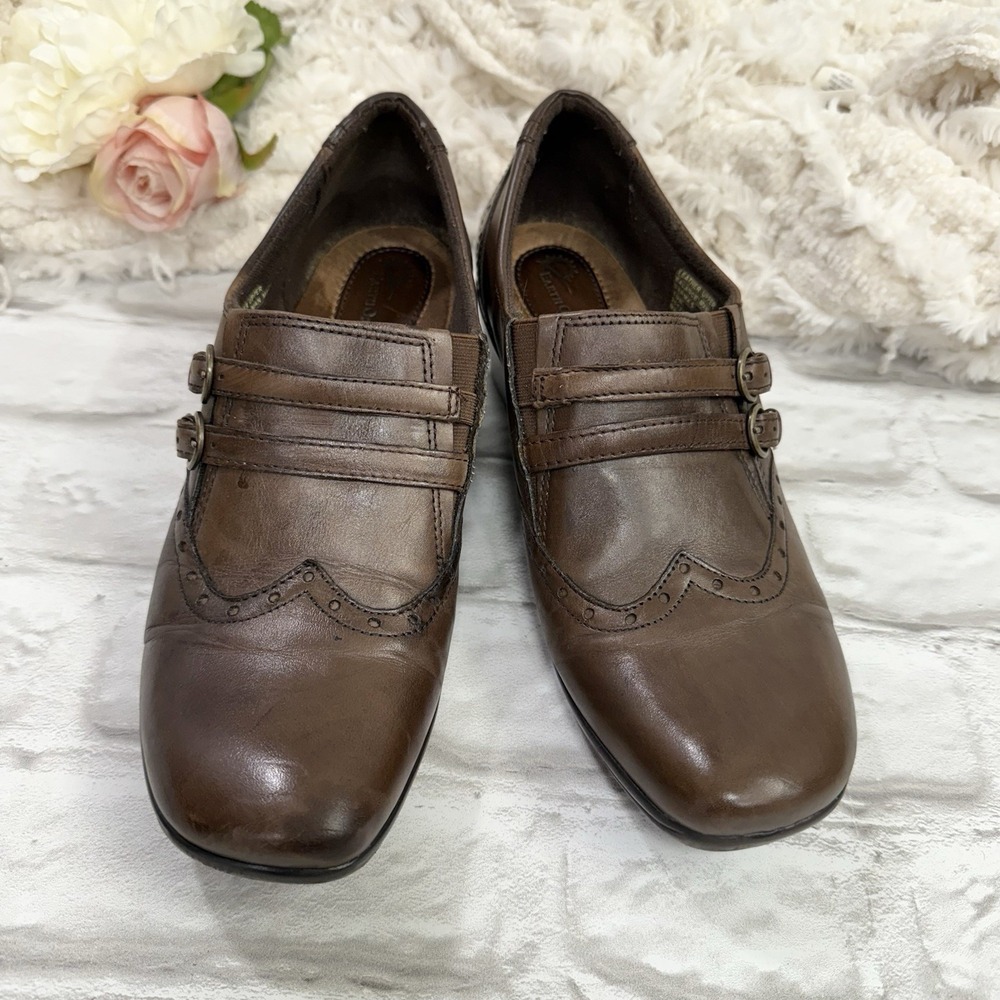 Earth Origins Carma 5 Women's 10M Brown Leather Wingtip Mary Jane Slip On Heels - Picture 2 of 13